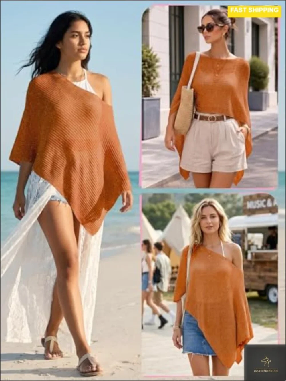 Sheer Poncho Top Lightweight Knit Shawl Cape Cover Up Asymmetrical Hem